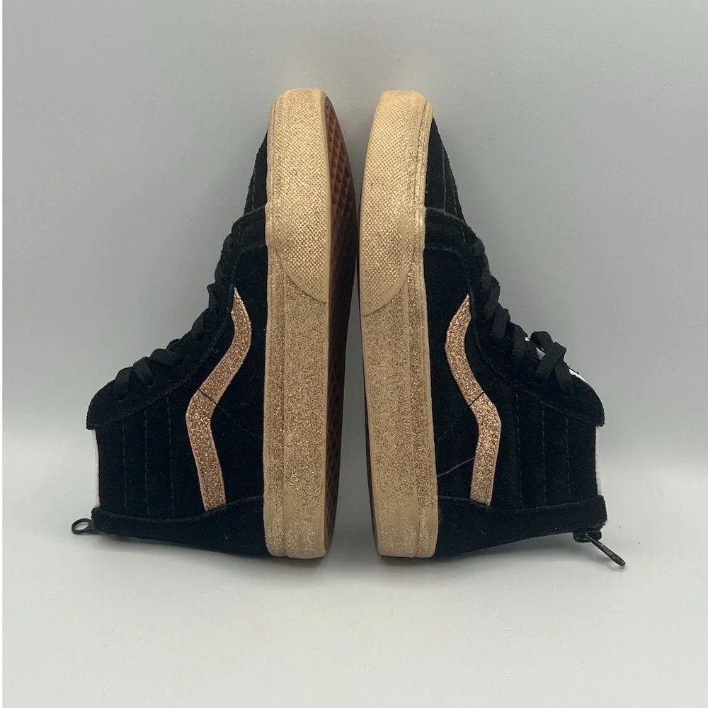 Vans Sk8-Hi Black Gold Zipper High Top Shoes -‎ Kids Girls Size 13.5 USED